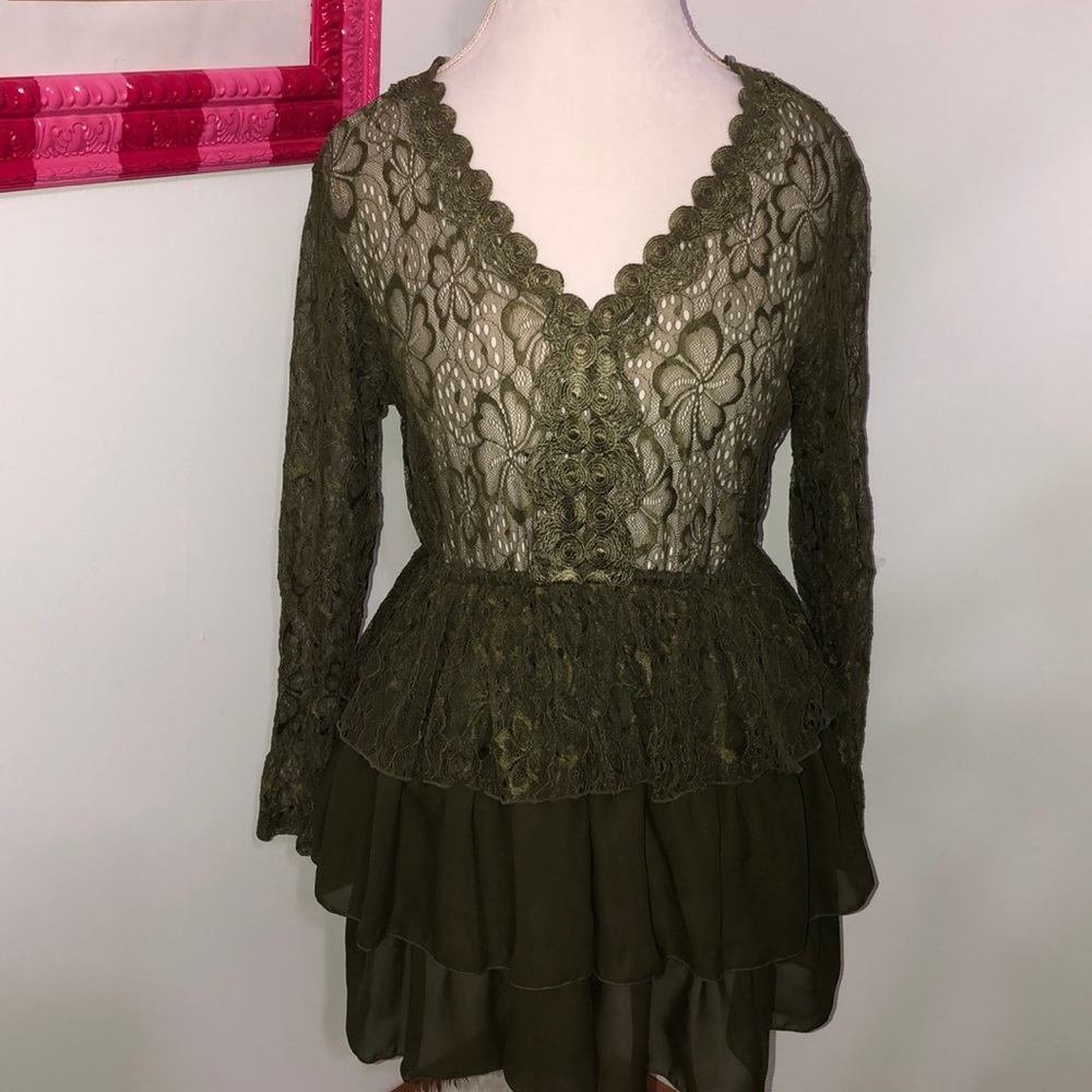 Lily Sheer Lace top chiffon layered tunic length L